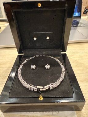 Givenchy Silver-Tone Crystal Tennis Necklace and Stud Earrings Set